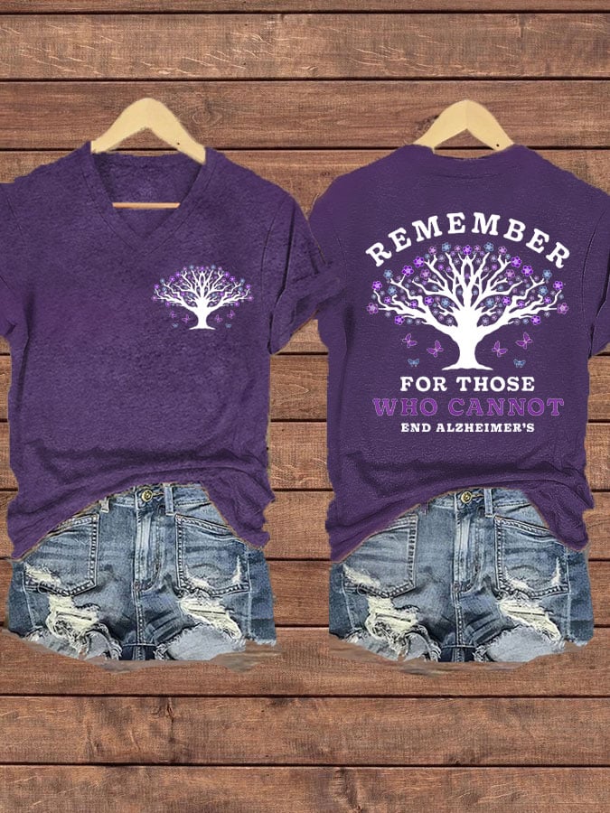 Women's  Floral Dementia Alzheimer's Disease Awareness Remeber For Those Who Cannot Print T-Shirt
