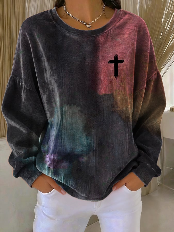 Women's Casual Retro Faith Corduroy Sweatshirt