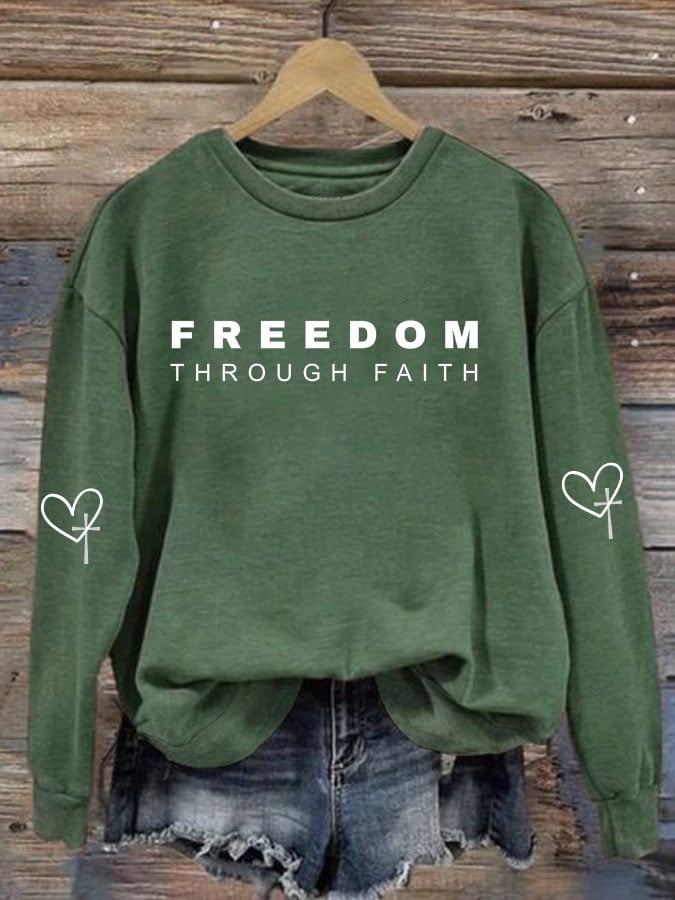 Women's Freedom American Flag Print Sweatshirt