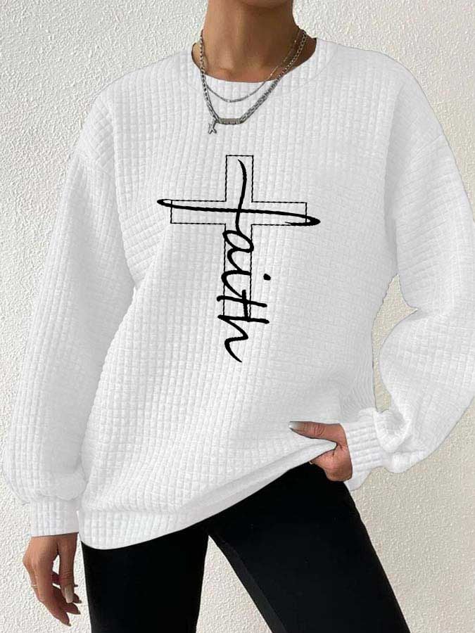 Women's Faith Cross Print Waffle Sweatshirt