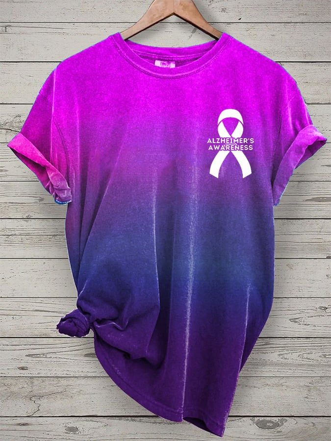 Women's Ribbon For Alzheimer's Awareness Print Casual T-Shirt