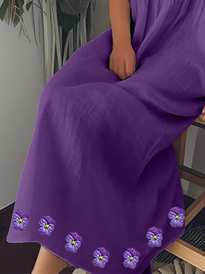 Women's Purple Pansy Print Alzheimer's Awareness Support Dress