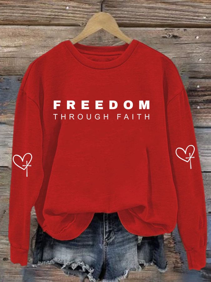 Women's Freedom American Flag Print Sweatshirt