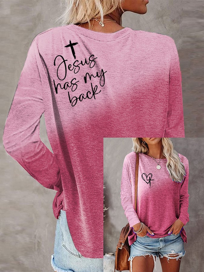 Women's Love Like Jesus Jesus Has My Back Gradient Letter Print T-shirt