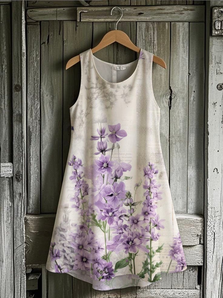 Women's Pastoral Retro Floral Print Sleeveless Round Neck Dress