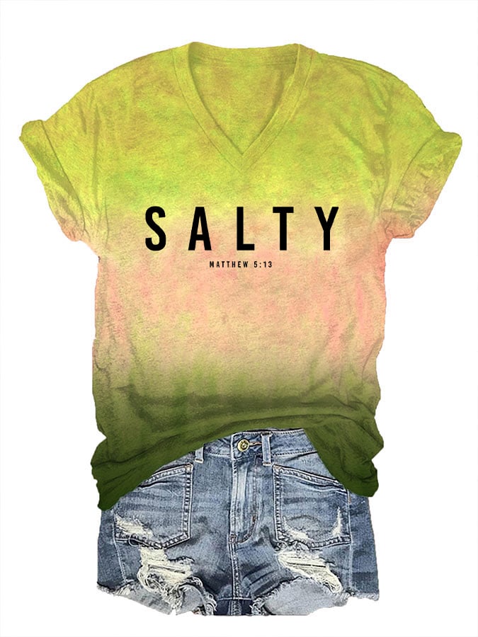 Women's Salty Matthew 5:13 Printed V-Neck T-Shirt