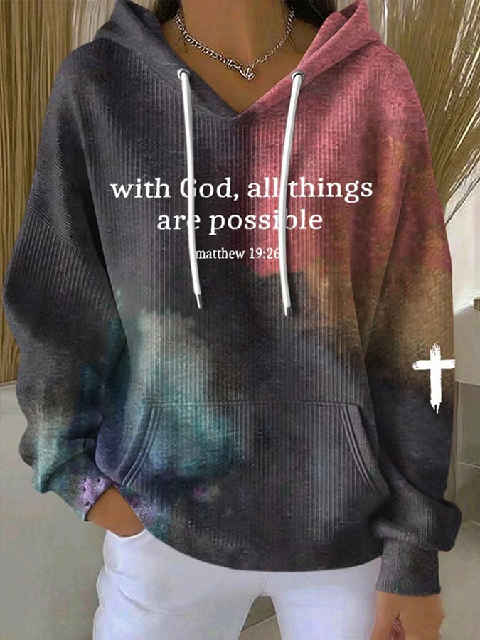 Women's With God All ThingsAre Possible Contrasting Print Casual Sweatshirt