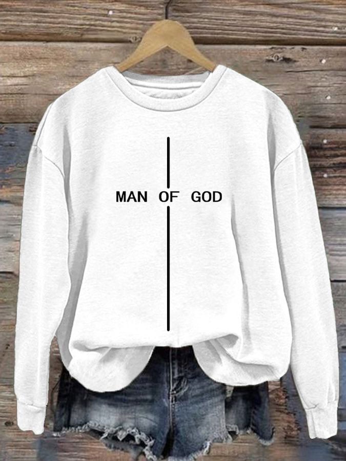 Women's Man Of God Printed Crew Neck Sweatshirt