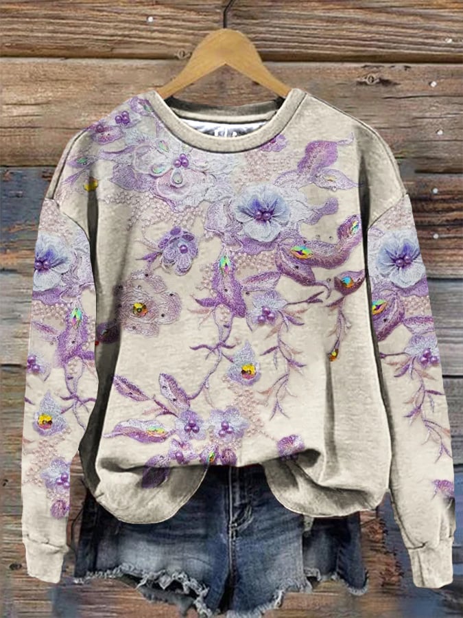 Womens Alzheimer's Awareness Purple Floral Print Sweatshirt