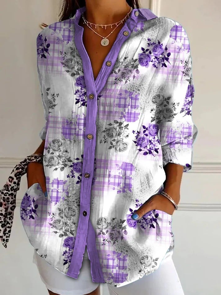 Women's Alzheimer's Awareness Purple Flower Blouse