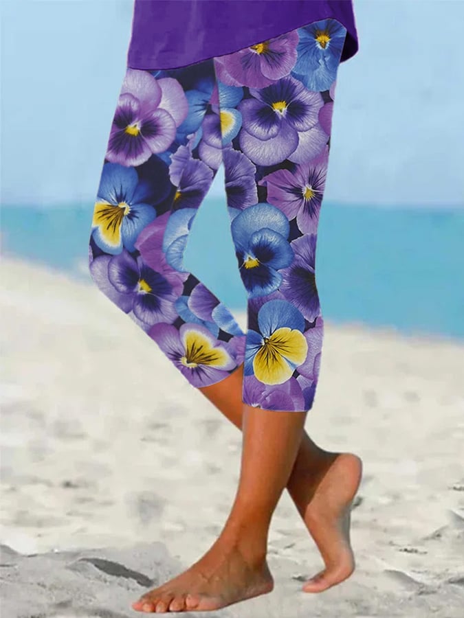 Women's Alzheimer's Forget-Not Floral Design Printed Leggings