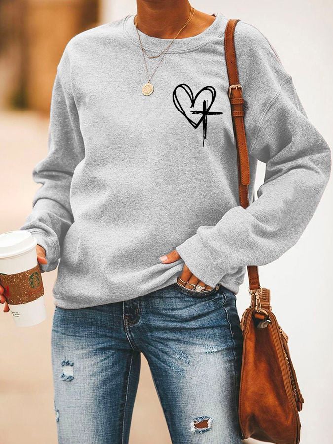 Women's Love Like Jesus Jesus Has My Back Printed Casual Sweatshirt