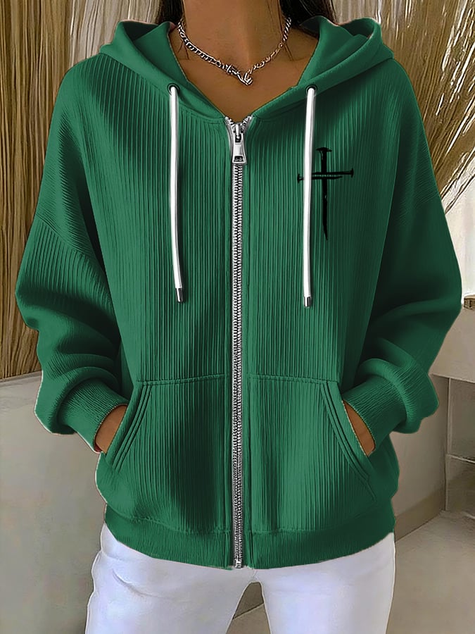 Women's Casual Faith Fashion Textured Hoodie Jacket