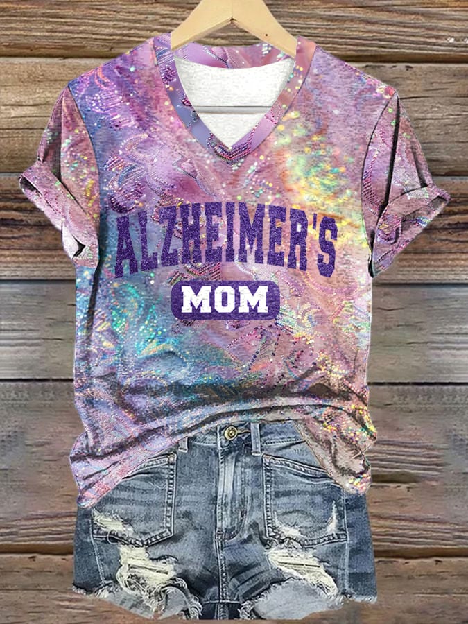 Womens Purple Alz Awareness T-Shirt Print Top