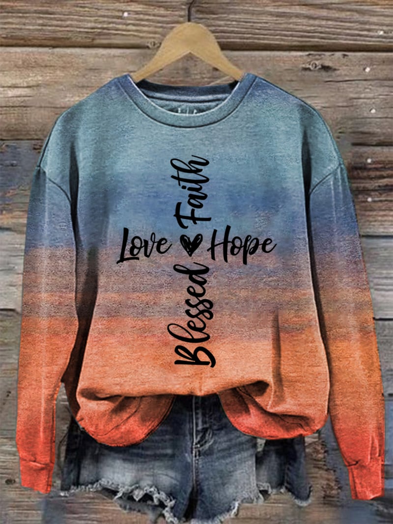 Women's Jesus Cross Love Print Casual Sweatshirt