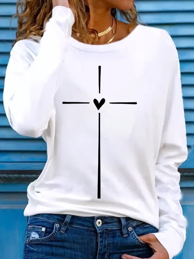 Women's Christian Faith Cross Printed Round Neck T-Shirt