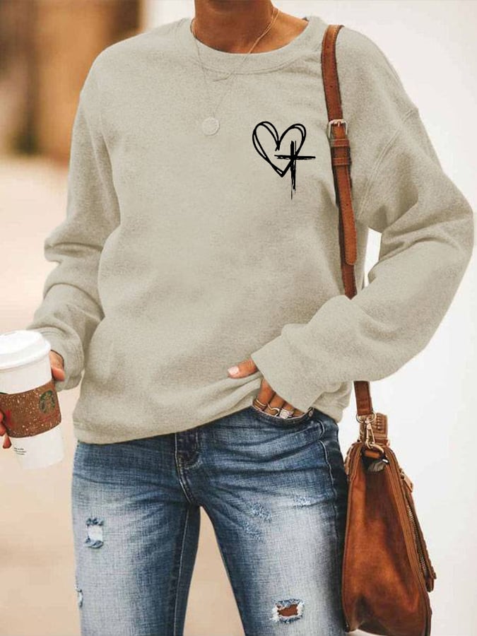 Women's Love Like Jesus Jesus Has My Back Printed Casual Sweatshirt