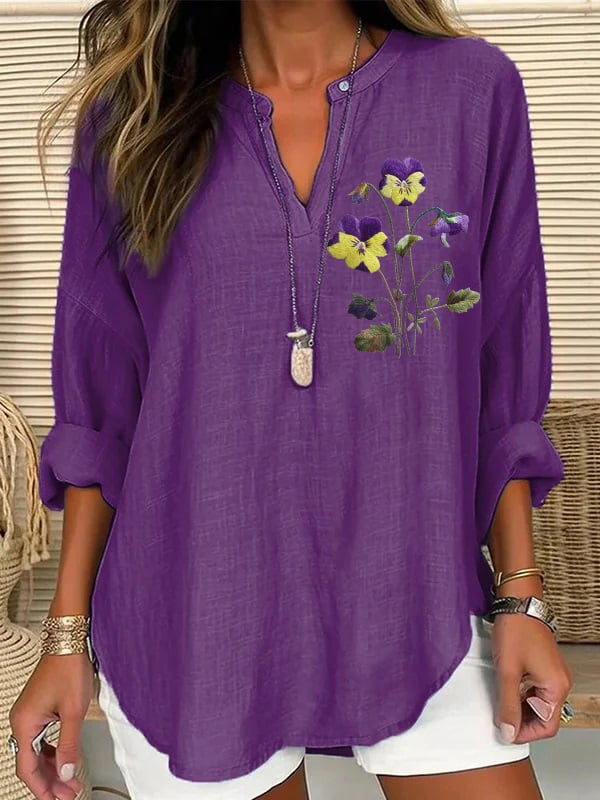 Women's Purple Alzheimer Awareness Print Casual Blouse