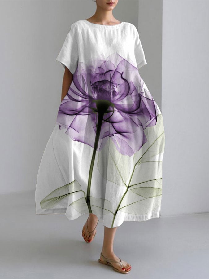 Women's Purple Floral Print Casual Dress