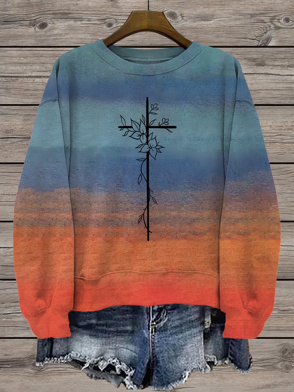 Women's Casual Floral Cross Gradient Sweatshirt