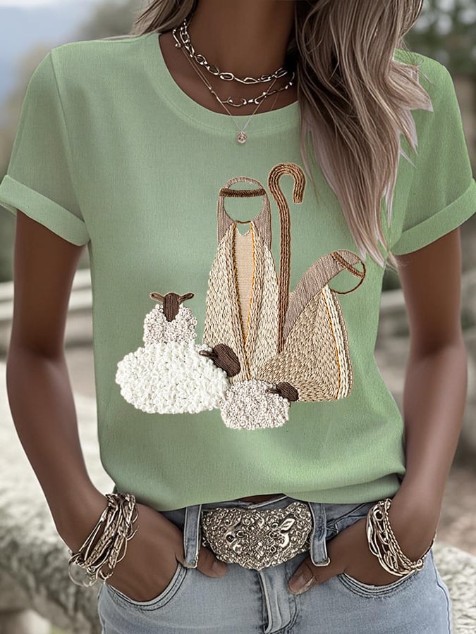 Women's Nativity Printed Round Neck T-Shirt