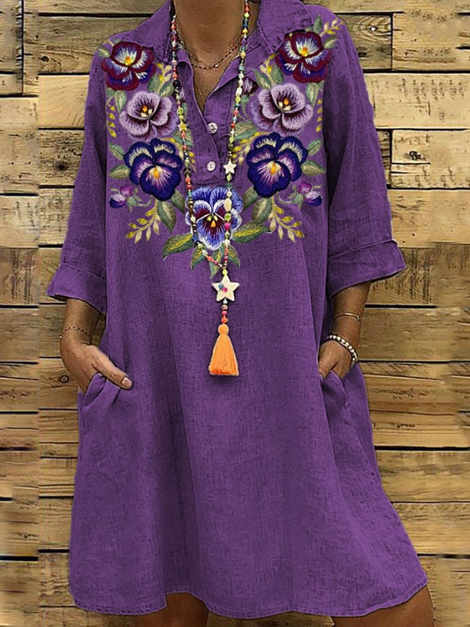 Women's Alzheimer's Purple Floral Print Shirt Dress