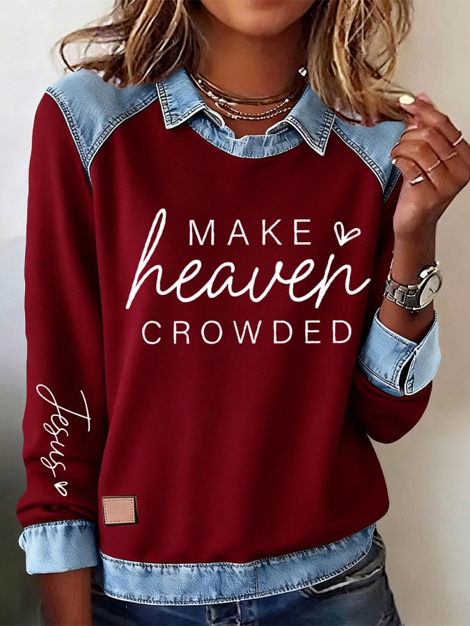 Women's Casual Faith Print Lapel Long Sleeve Top
