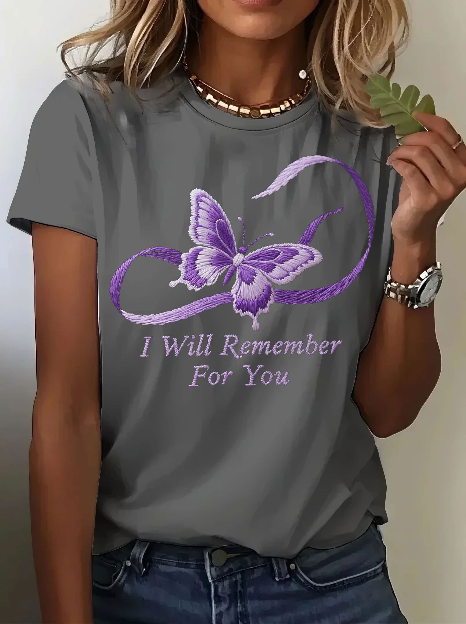 Women's Alzheimer's Disease Knitted Print Short Sleeve T-shirt