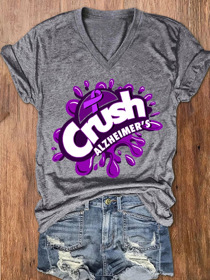 Women's Crush Alzheimer's Printed V-Neck T-Shirt