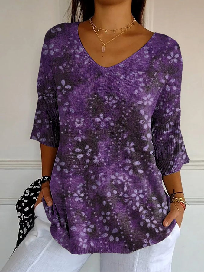 Women's Retro Purple Floral Print Shirt