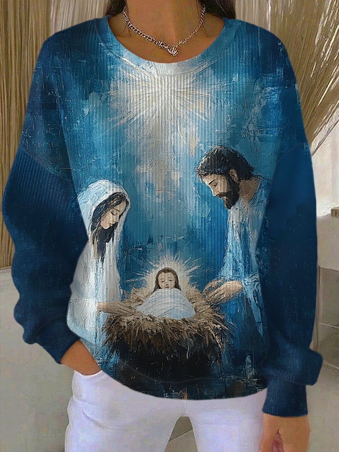 Women's Nativity Art Print Casual Sweatshirt