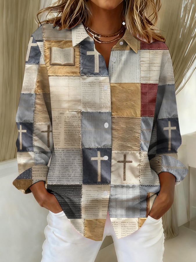 Women's Faith Print Casual Linen Shirt