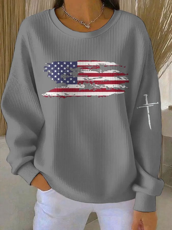 Women's Faith Print Knit Crew Neck Long Sleeve Top