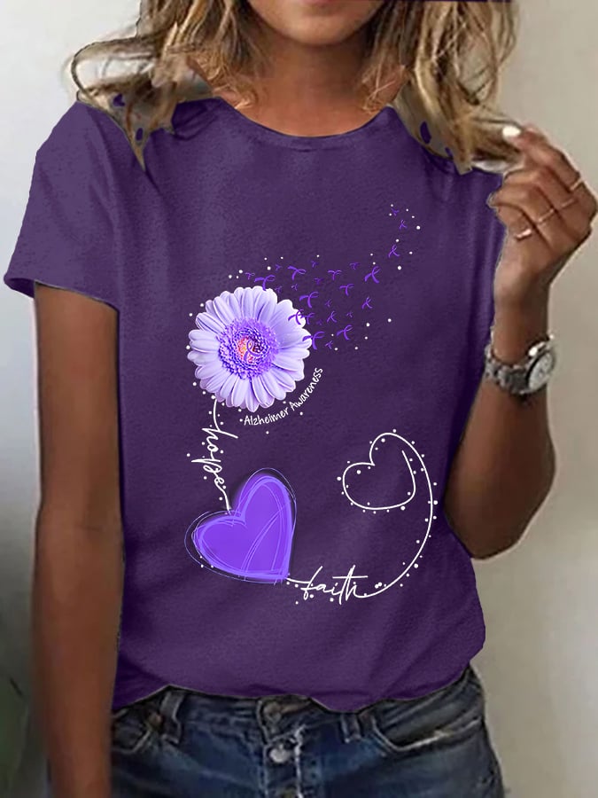 Women'S Alzheimer'S Love Faith Print Short Sleeve T-Shirt