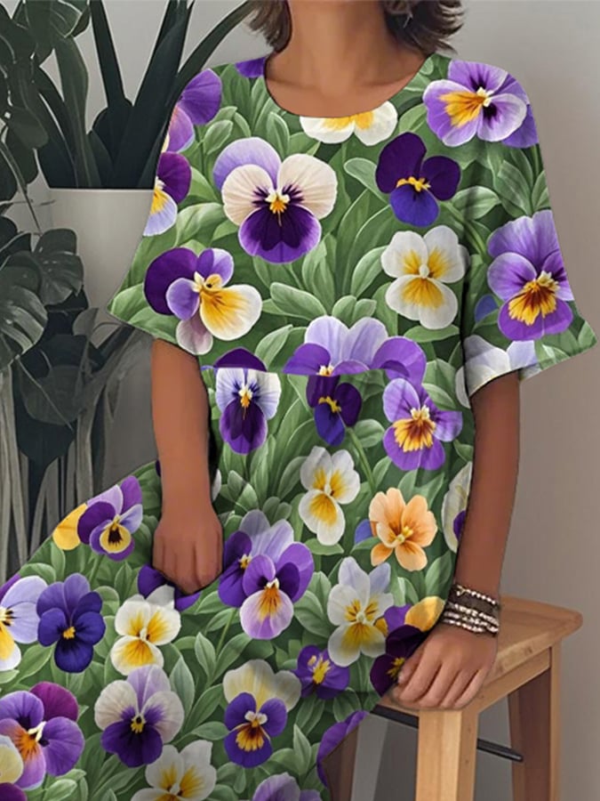 Women's Pansy Print Alzheimer's Awareness Support Dress
