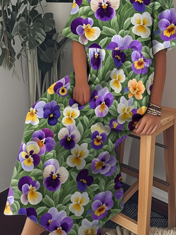 Women's Pansy Print Alzheimer's Awareness Support Dress