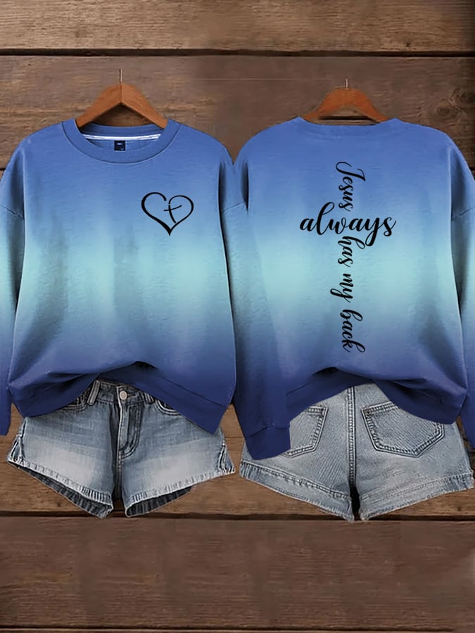 Women's Jesus Has My Back Print  Sweatshirts