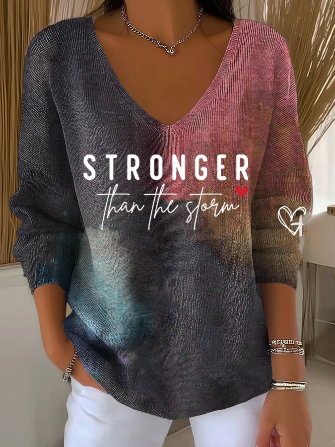 Women's Stronger Than The Storm Knitted Long-Sleeved Top