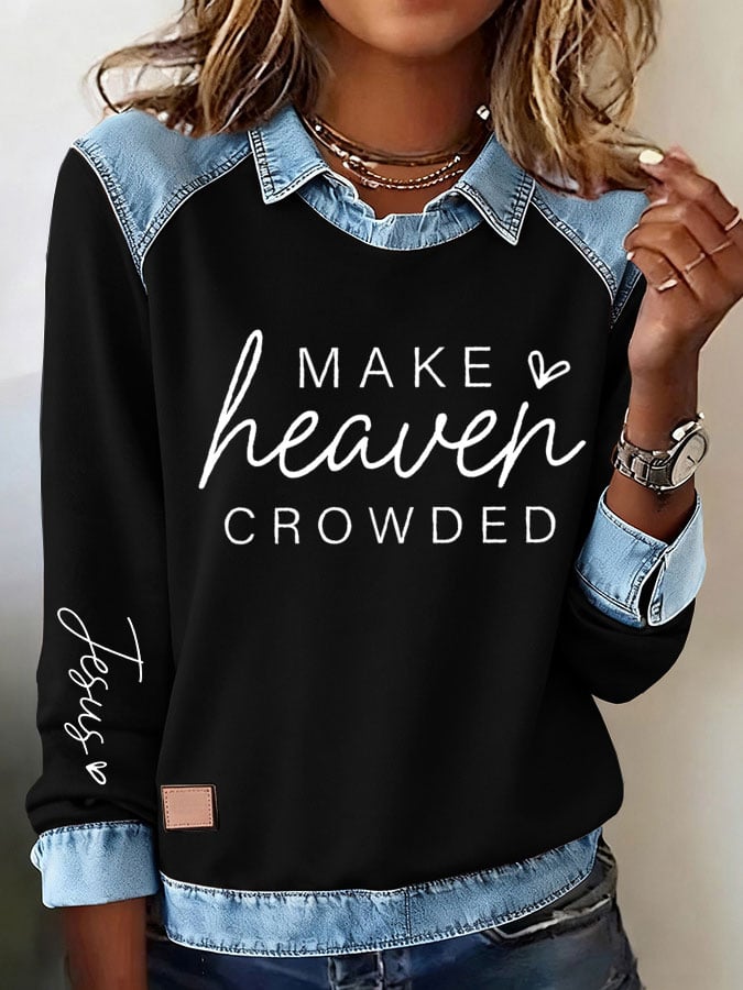 Women's Casual Faith Print Lapel Long Sleeve Top