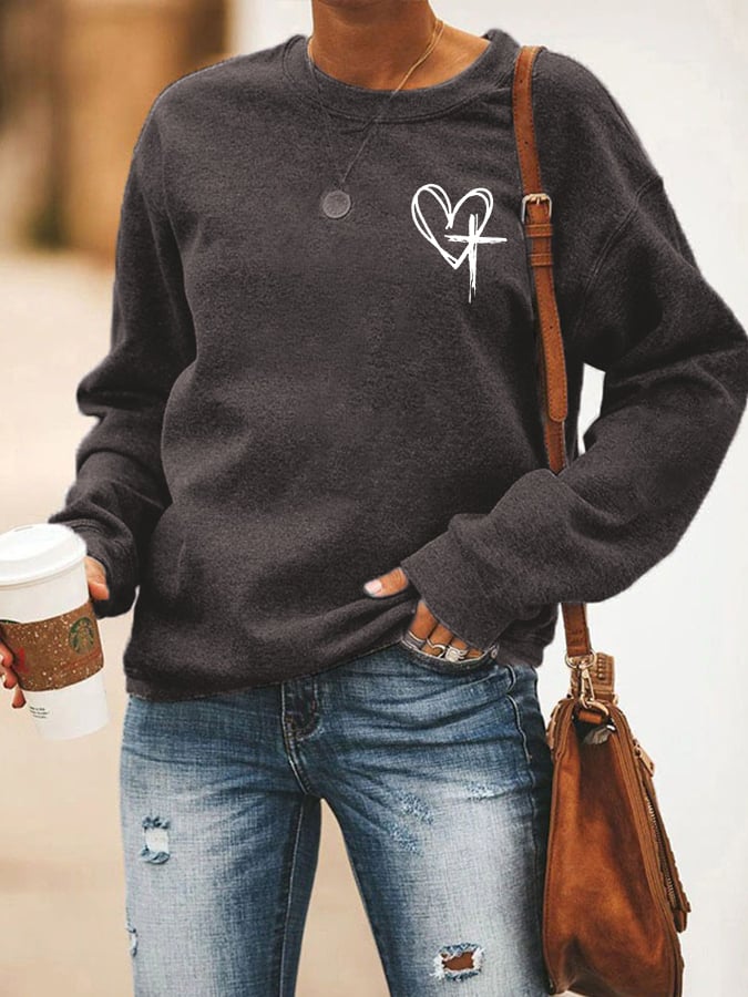 Women's Love Like Jesus Jesus Has My Back Printed Casual Sweatshirt