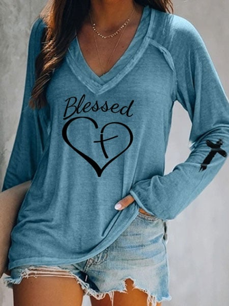Women's Blessed Cross Print Tee Shirt