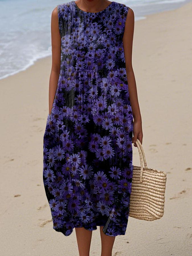 Women's Purple Daisy Print Dress