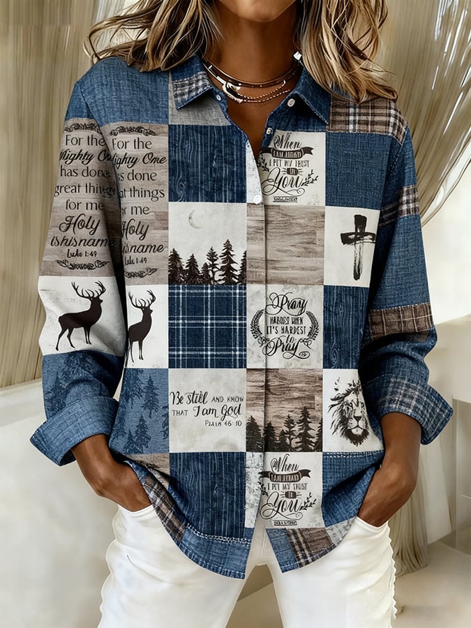 Women's Faith Art Print Linen Shirt