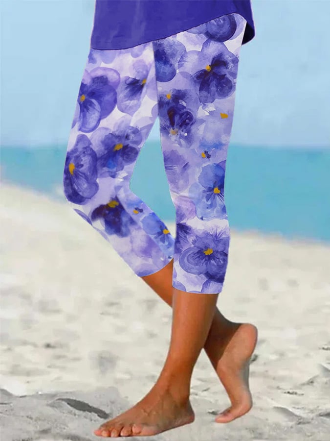 Women's Alzheimer's Forget-Not Floral Design Printed Leggings