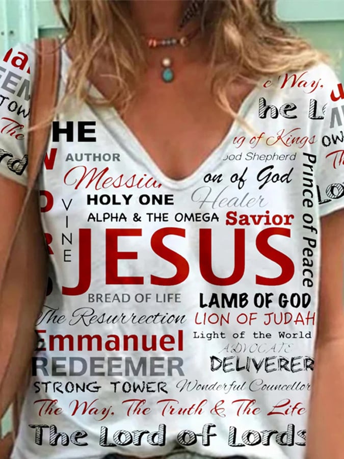 Women's Jesus Print Casual Tee