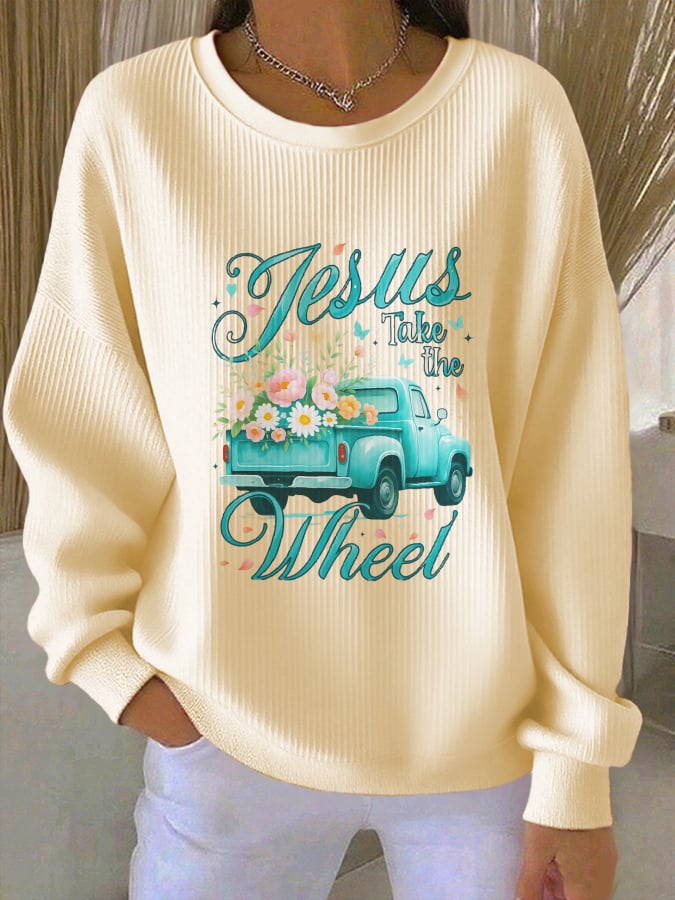 Women's Jesus Take The Wheel Daisies Graphic Print Sweatshirt