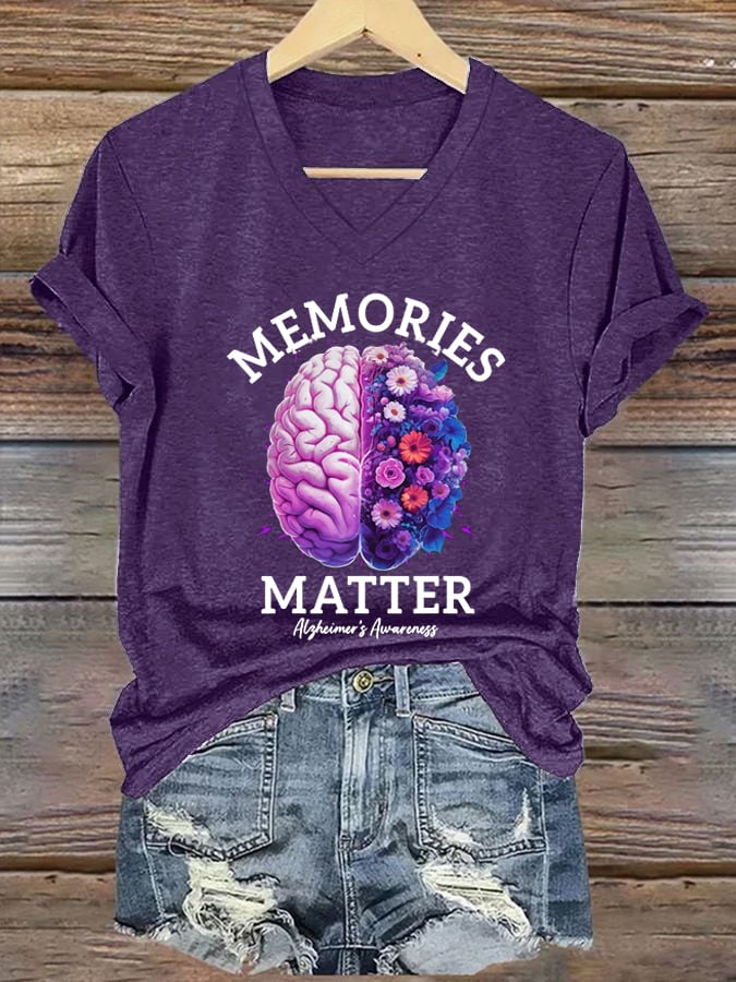 Alzheimers Awareness Memories Matter Brain Flowers Alzheimers T Shirt