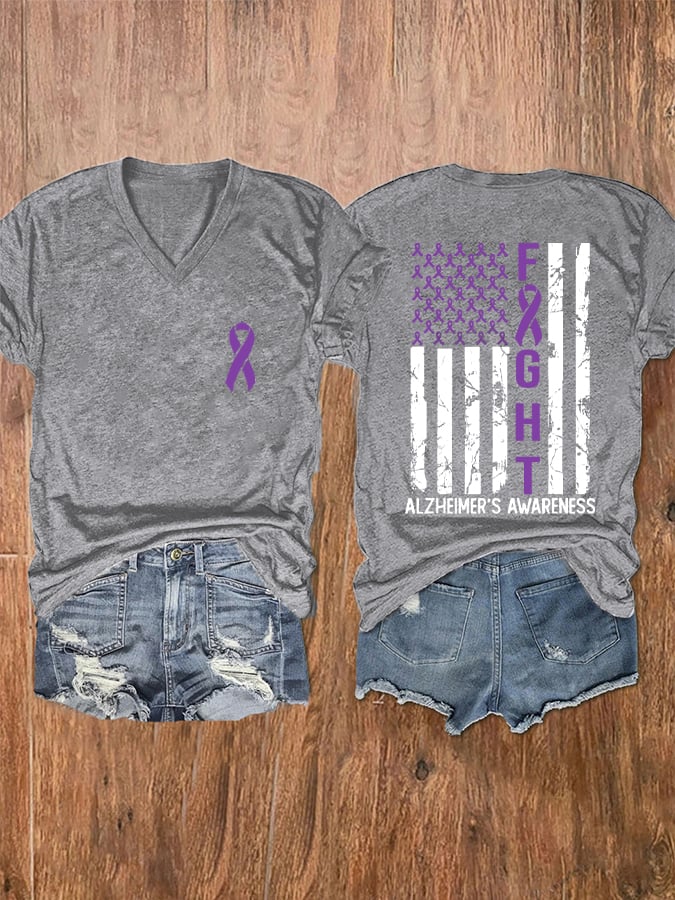 Women's Alzheimer's Awareness Printed V-Neck T-Shirt