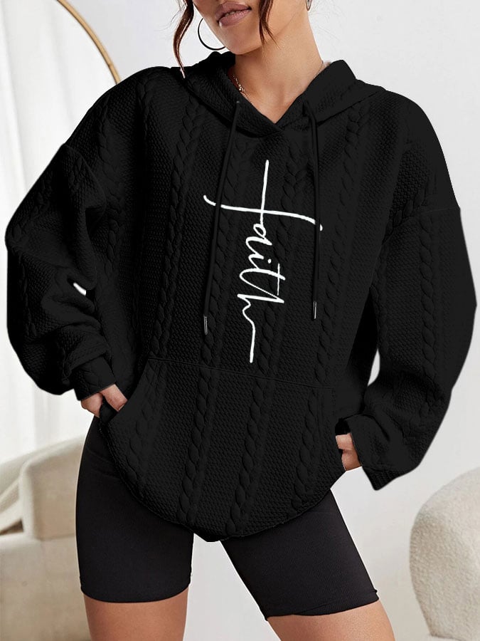 Women's Faith Jesus Has My Back Printed Casual Cable Hoodie
