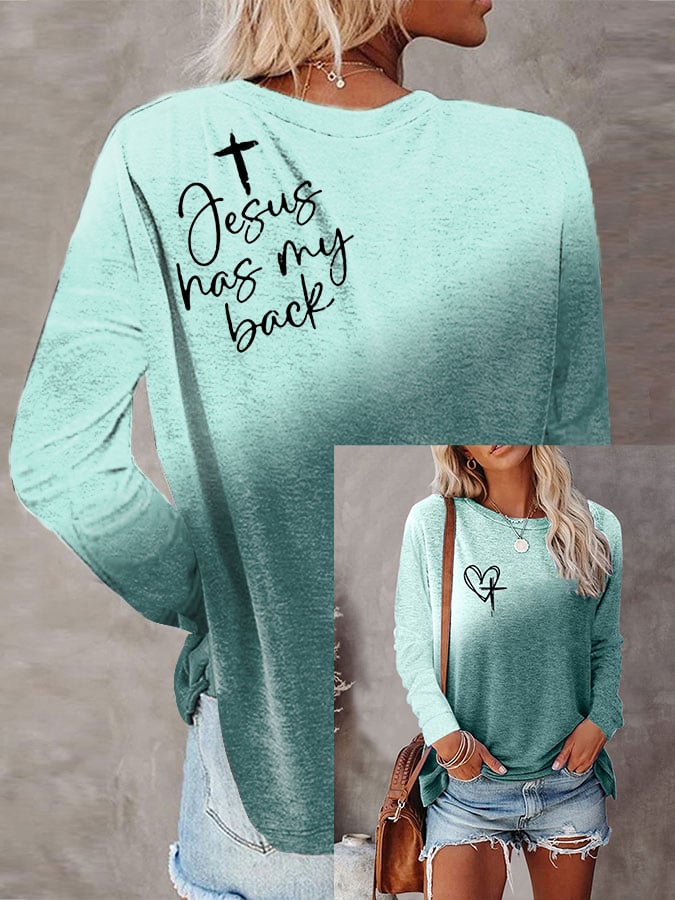 Women's Love Like Jesus Jesus Has My Back Gradient Letter Print T-shirt